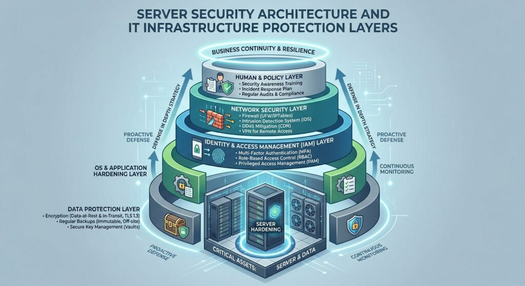 Server security architecture and IT infrastructure protection layers